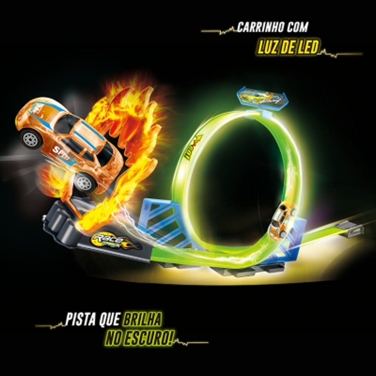 Pista Carrinho Brinquedo Neon Looping Brilha No Escuro Pk005