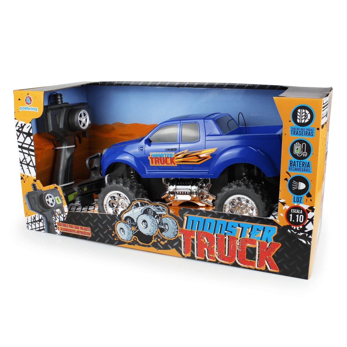 carrinho de controle remoto monster truck c/luzes polibrinq - 2271az