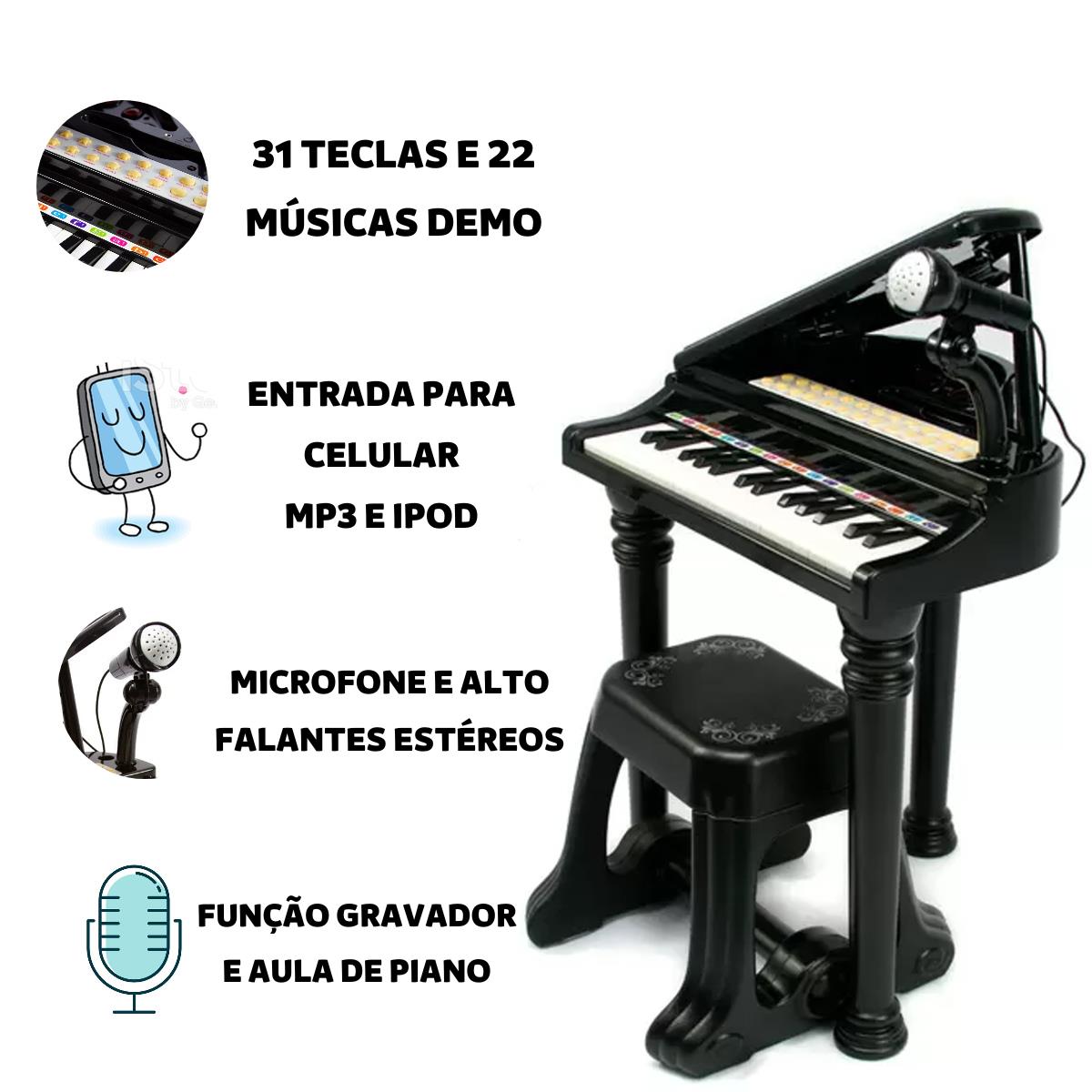 Teclado pianinho infantil educativo 31 teclas c som gravador